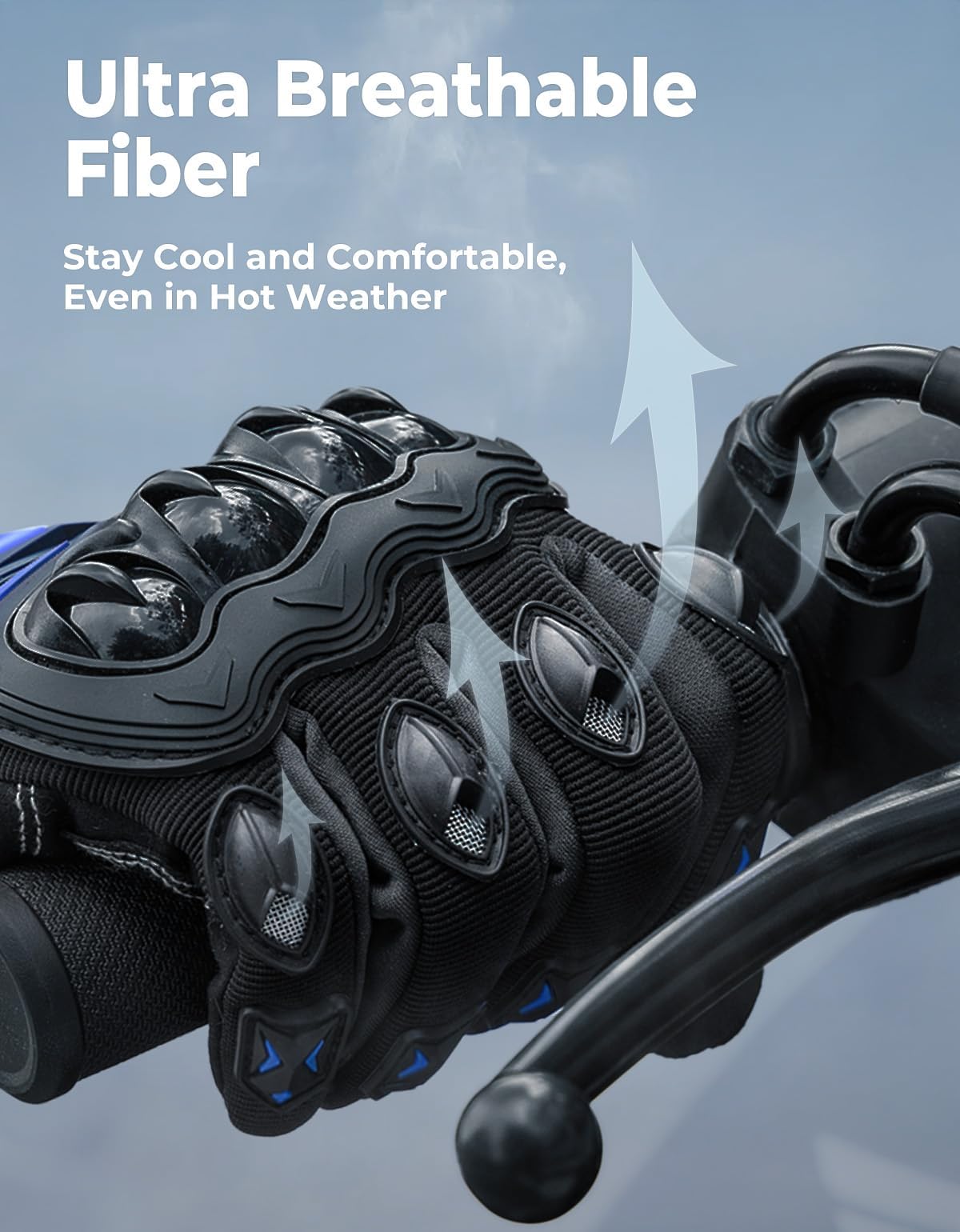 KEMIMOTO gloves on a rider gripping handlebars for improved control and comfort
