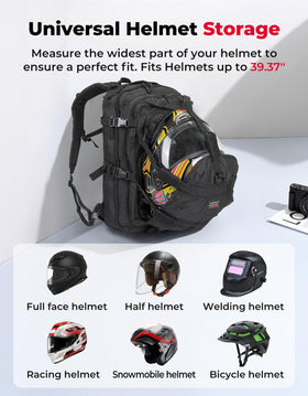 KEMIMOTO helmet compartment open with full-face helmet secured for protection