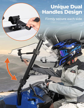 KEMIMOTO dual-handle hinge detail showing quick flip adjustment benefit