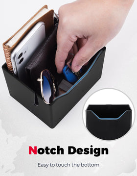 KEMIMOTO holding phone and bottle to organize essentials on the job