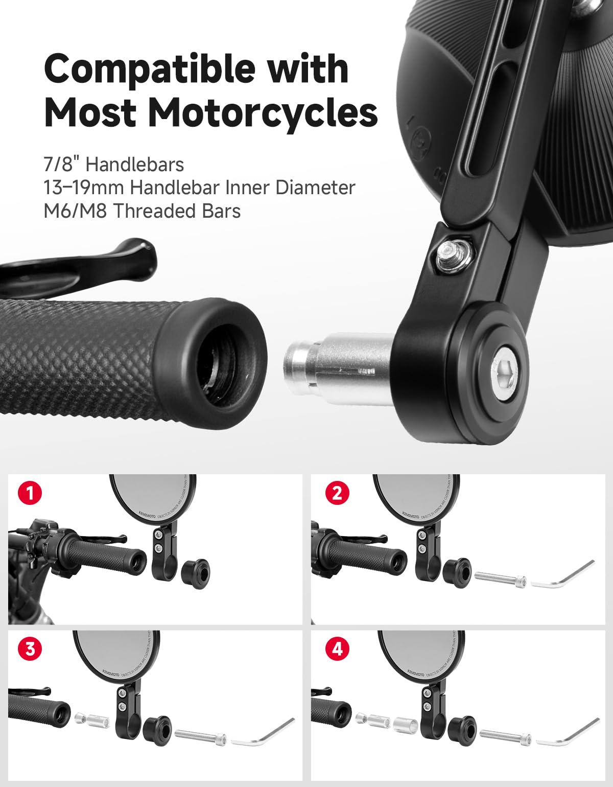KEMIMOTO adapter rings and Allen wrench included for quick multi-size installation