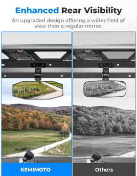 KEMIMOTO mirror width scale showing large reflective surface for better sightlines