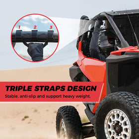 KEMIMOTO handle installed on a Polaris RZR roll bar for easy mounting