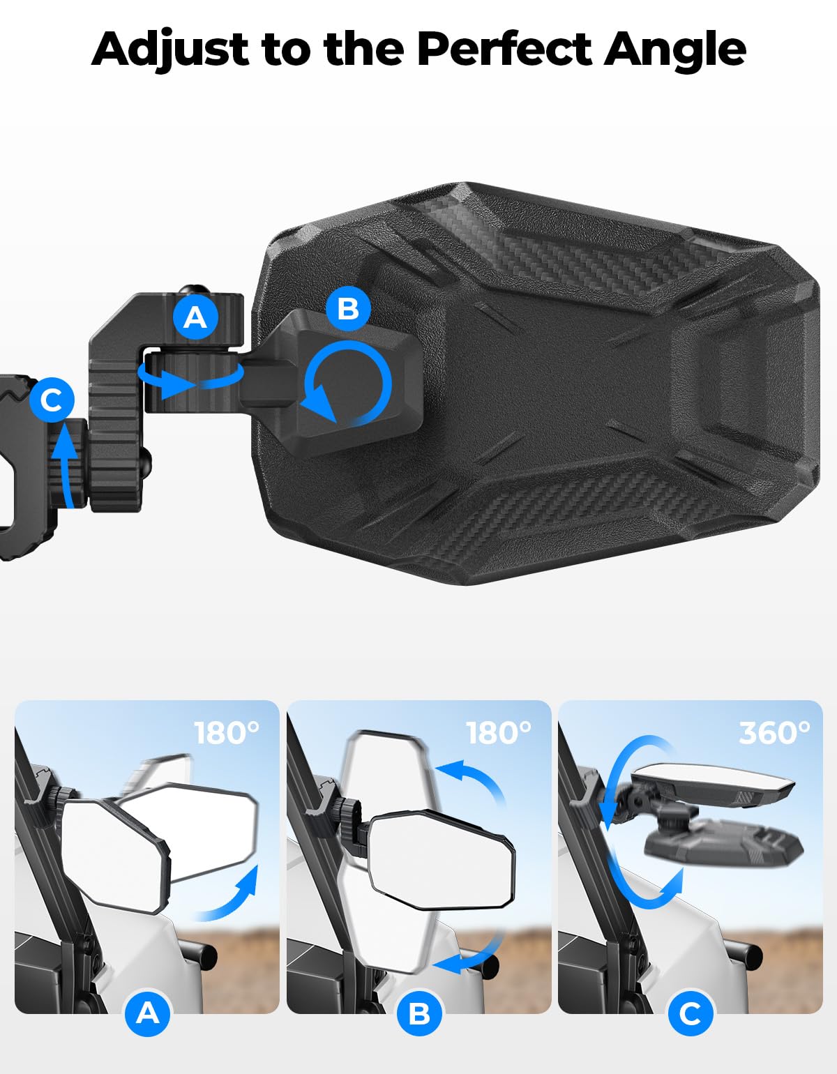 KEMIMOTO mirrors mounted on Polaris Ranger demonstrating improved rear visibility