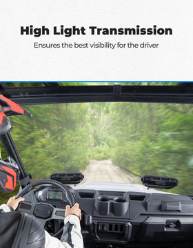KEMIMOTO windshield mounted on Polaris Ranger demonstrating fit
