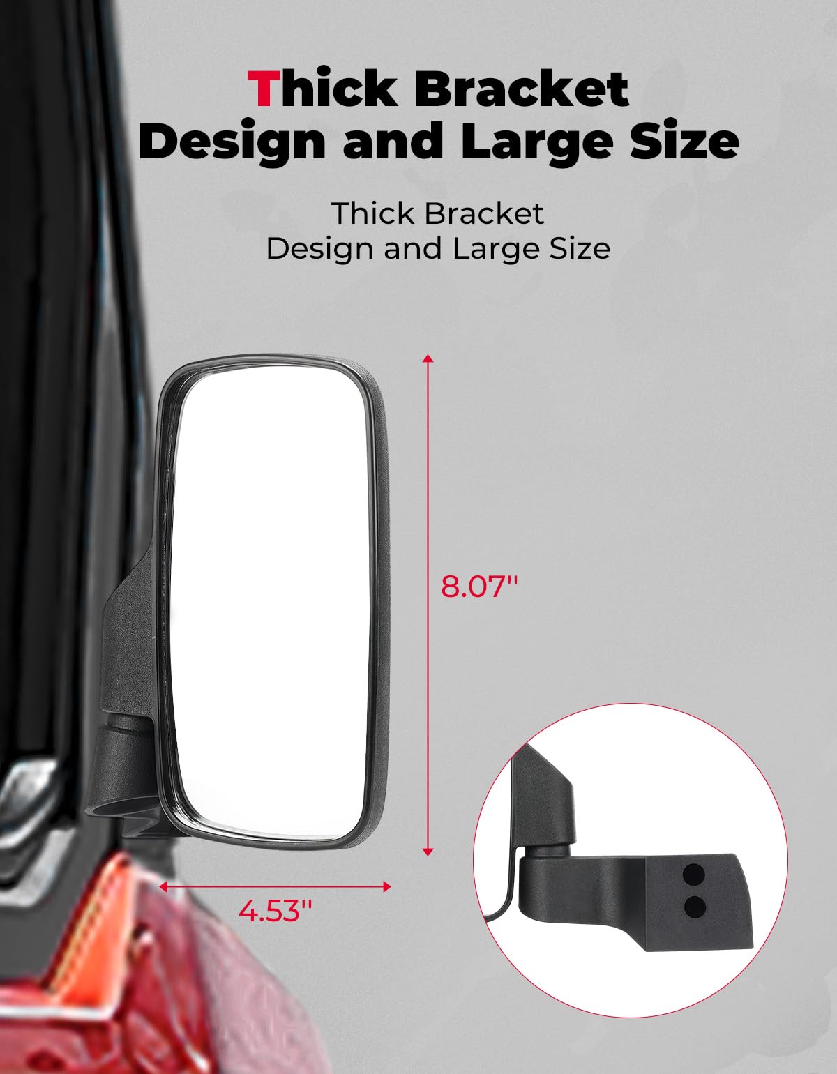 KEMIMOTO mirror mounted on Polaris Ranger illustrating improved rear visibility