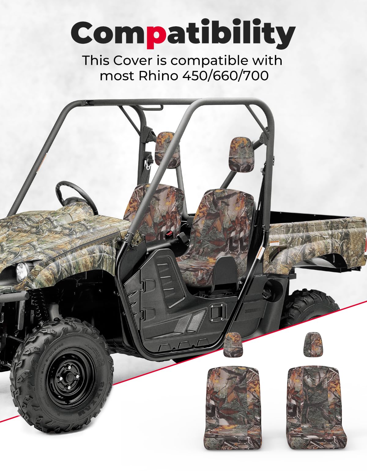 KEMIMOTO seat cover installed on Rhino seat demonstrating secure fit