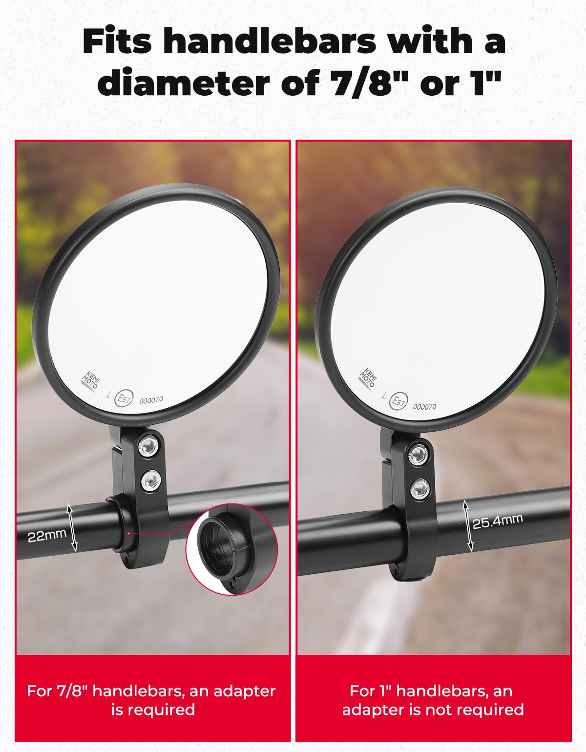 KEMIMOTO installed on motorcycle demonstrating clear rear sightline