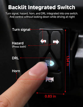 KEMIMOTO integrated switch closeup with backlit controls for easier night operation