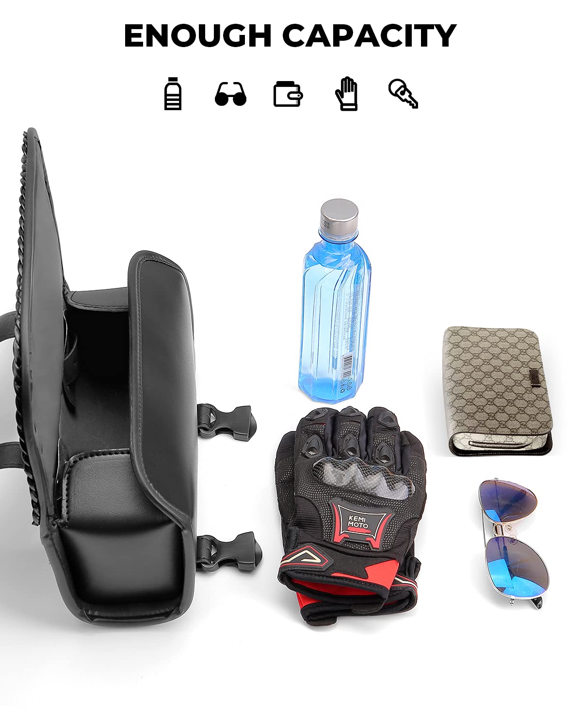KEMIMOTO inside capacity with phone wallet keys illustrating organized storage