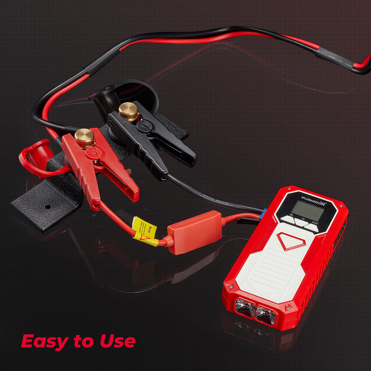 KEMIMOTO jump leads attached to posts for fast roadside jump-starts benefit