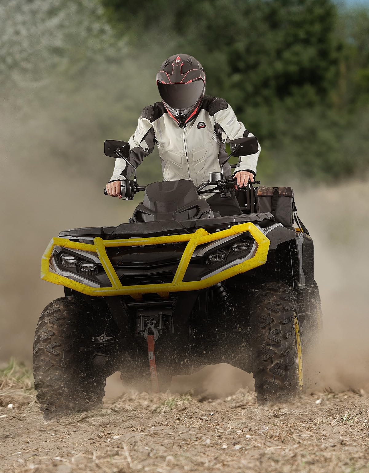 KEMIMOTO mirror on off-road bike in action showing stability and weather resistance