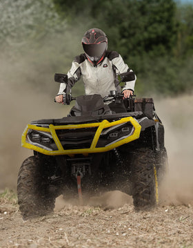 KEMIMOTO mirror on off-road bike in action showing stability and weather resistance