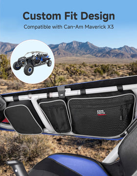 KEMIMOTO door bags on a Maverick X3 in trail setting for rugged use