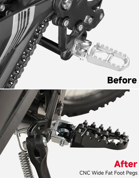 KEMIMOTO foot peg mounted on bike in trail setting showing durable riding benefit