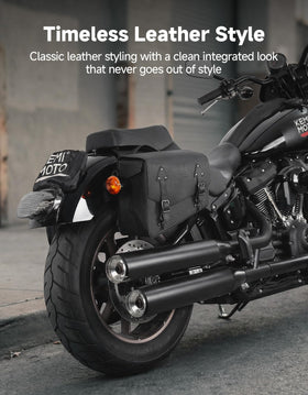 KEMIMOTO lifestyle shot with packed saddlebags demonstrating travel readiness