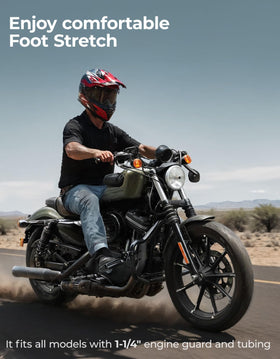 KEMIMOTO lifestyle shot with rider using pegs to stretch legs