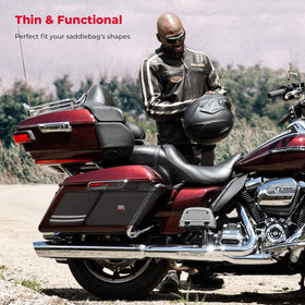 KEMIMOTO lifestyle shot on Road Glide showing organized touring convenience