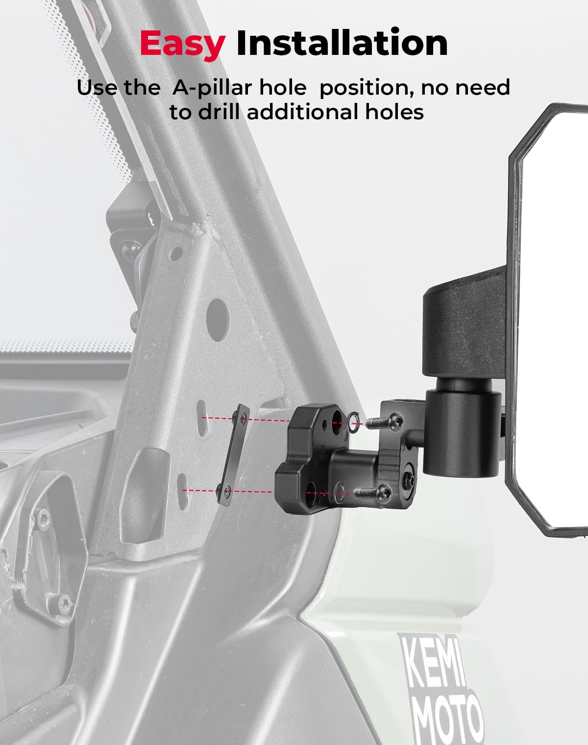 KEMIMOTO mirror on Defender in trail setting enhancing driver awareness