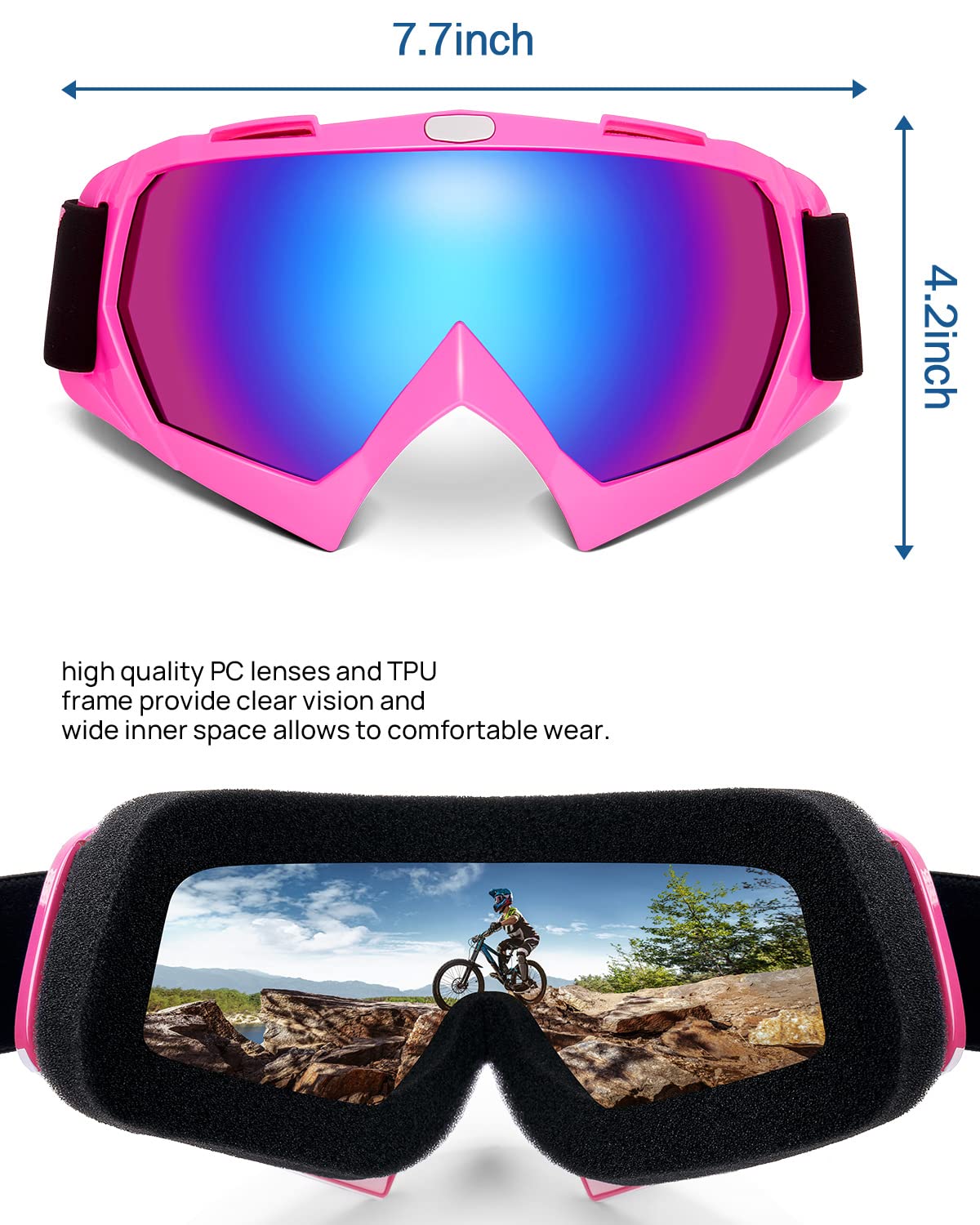 KEMIMOTO goggles in skiing scene, wind and snow protection benefit