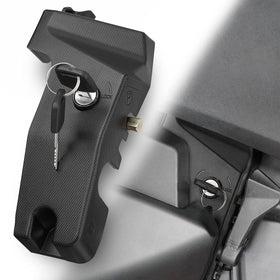 KEMIMOTO front view showing lever and lock for clear security benefit