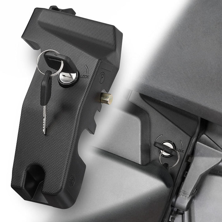 KEMIMOTO front view showing lever and lock for clear security benefit
