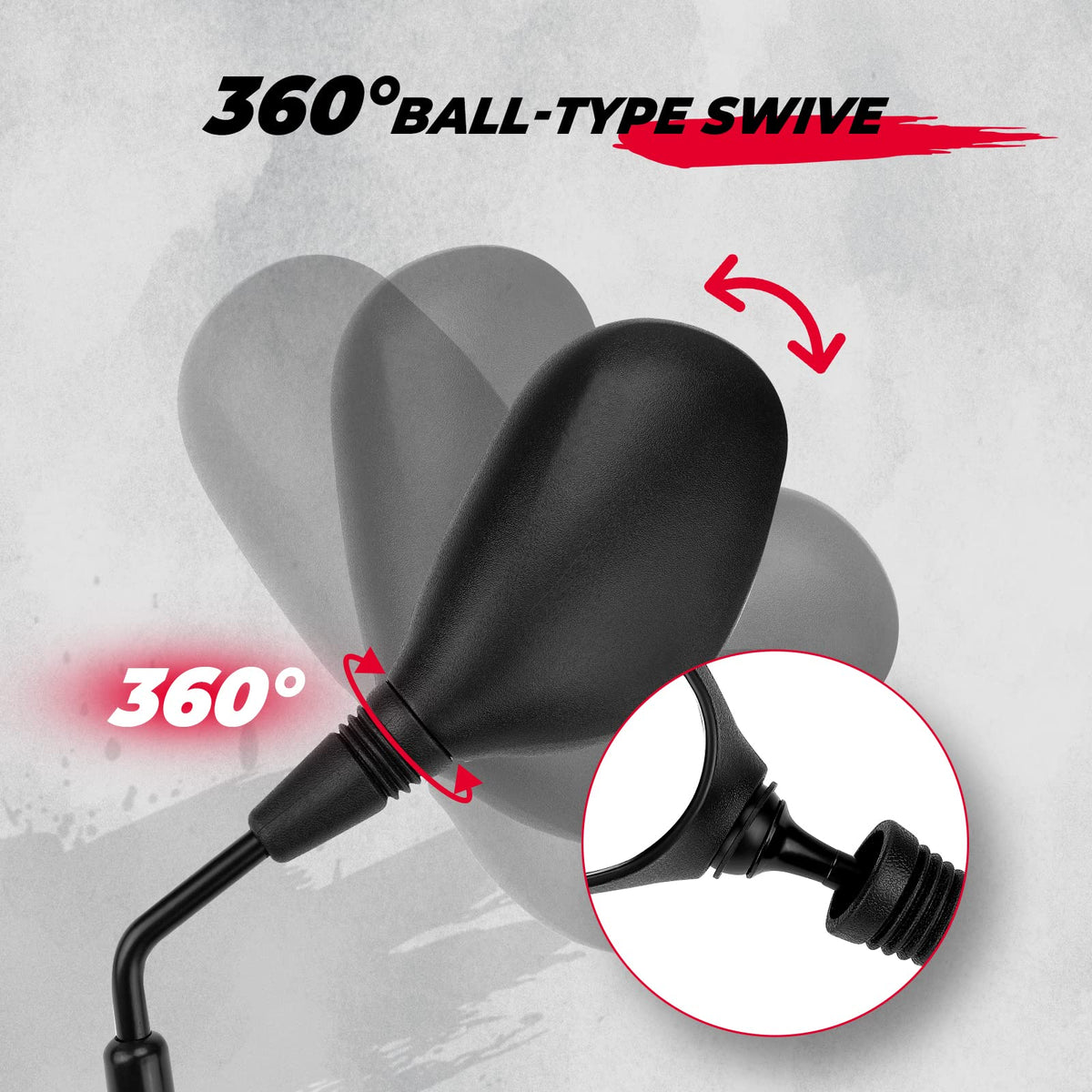 KEMIMOTO ball-joint detail illustrating 360-degree adjustability benefit