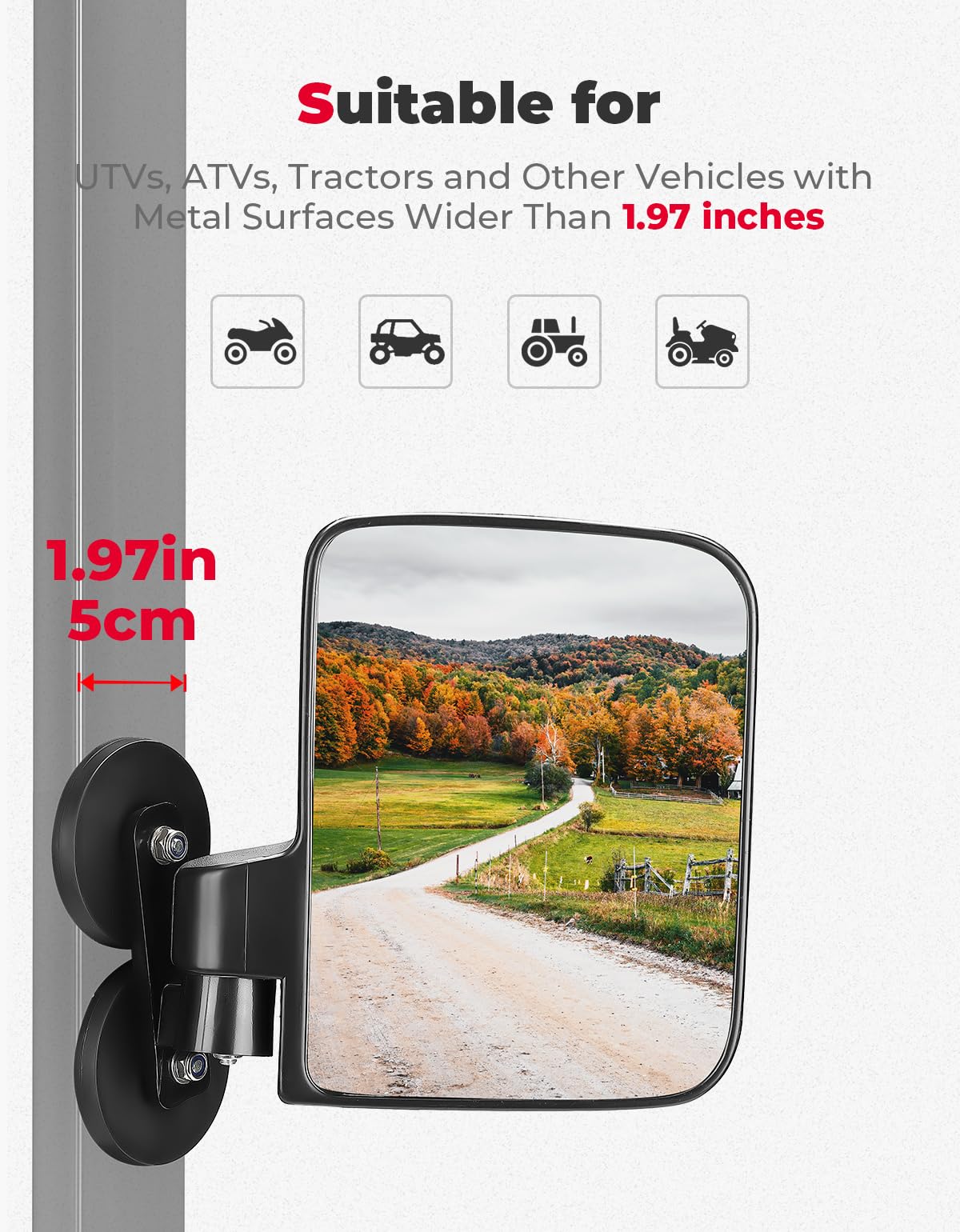 KEMIMOTO mirror glass detail with wide, low-distortion reflection for safer visibility