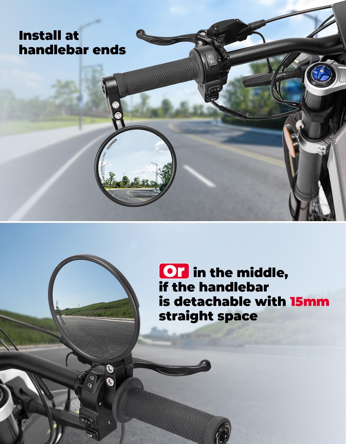 KEMIMOTO mirror glass detail showing wide clear viewing surface