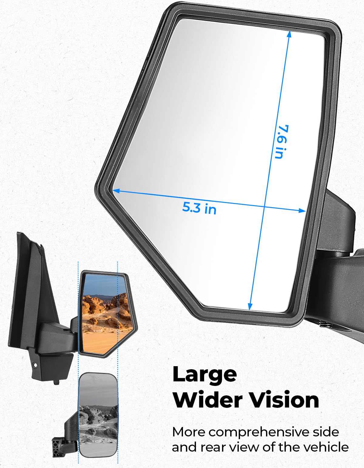 KEMIMOTO mirror mounted on Polaris Xpedition demonstrating fit