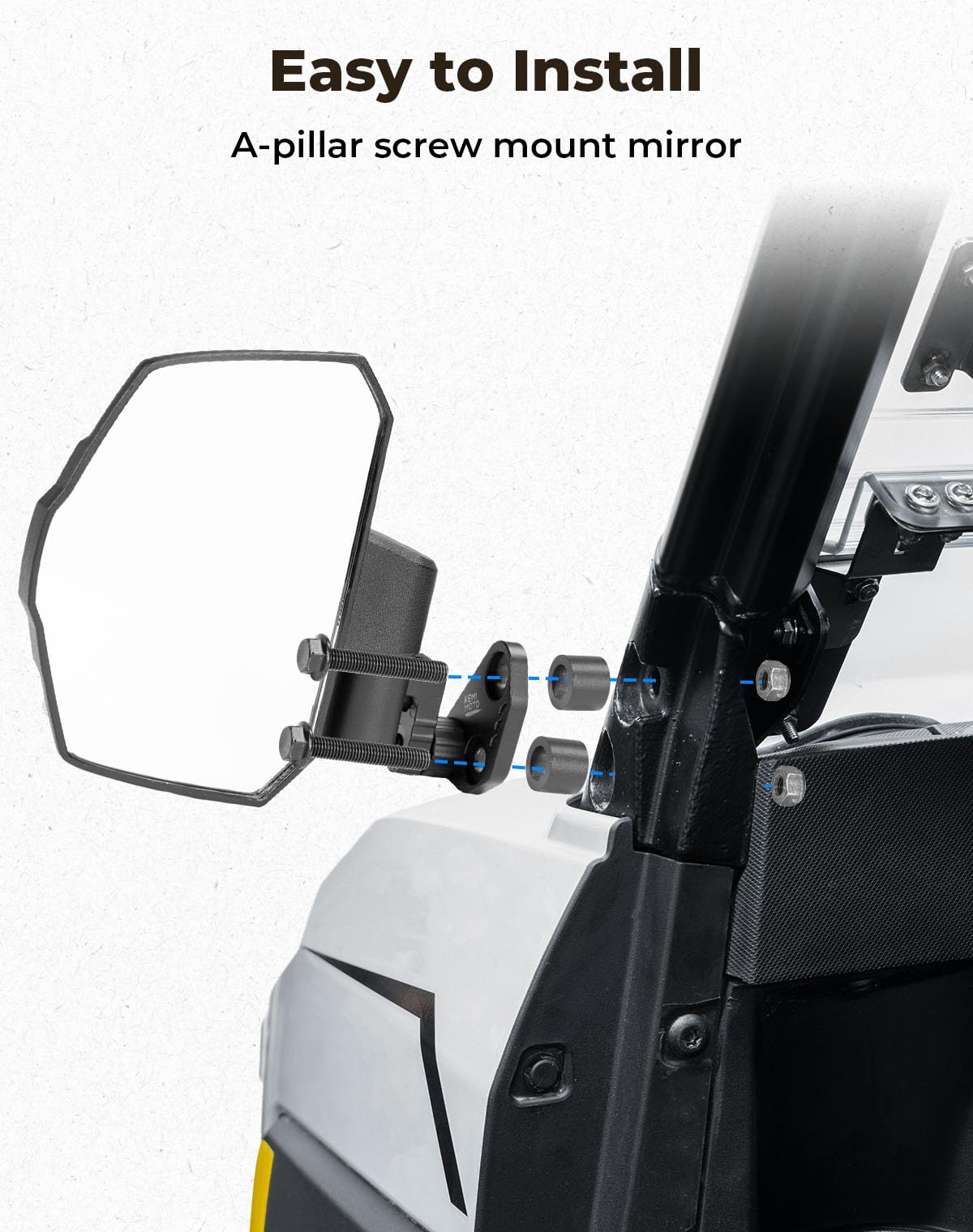 KEMIMOTO mirror on UTV in trail setting enhancing safety and confidence