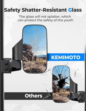KEMIMOTO mirror next to ruler showing 3.6x7.2 inches scale and fitment