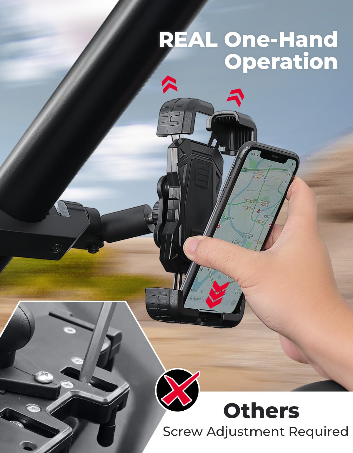 KEMIMOTO phone mount in use on UTV highlighting stability during ride