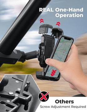KEMIMOTO phone mount in use on UTV highlighting stability during ride