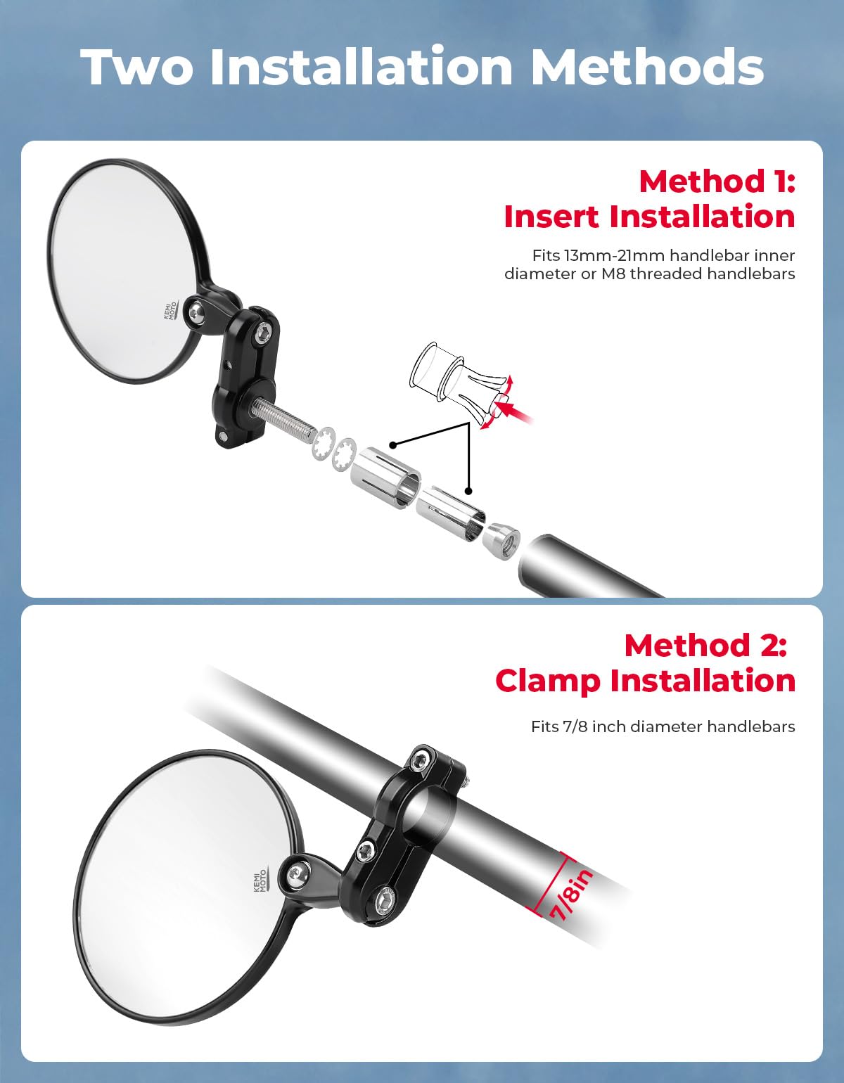 KEMIMOTO mounted on a 7/8" handlebar demonstrating clamp-style secure fit