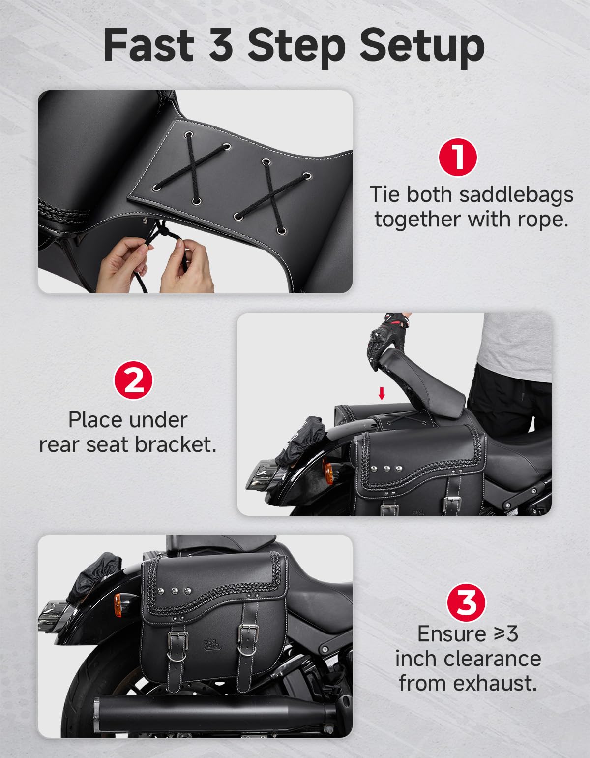 KEMIMOTO saddlebags mounted on cruiser rear offering secure storage