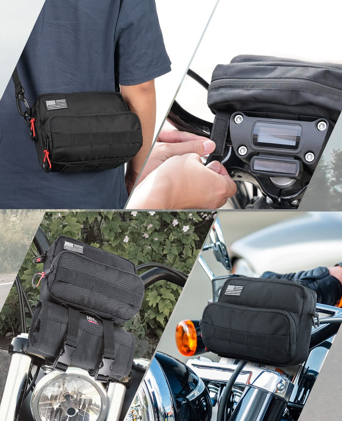 KEMIMOTO mounted on handlebar secures essentials for easy access