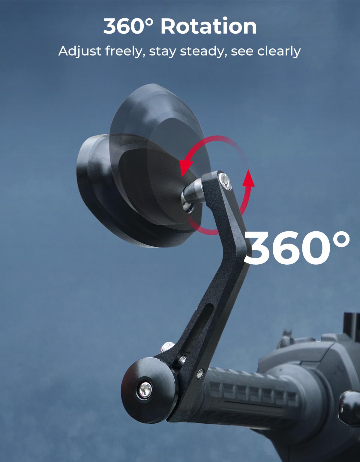 KEMIMOTO mirror mounted on handlebar showing low-profile fit and improved sightlines