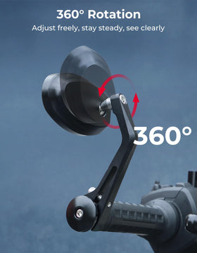 KEMIMOTO mirror mounted on handlebar showing low-profile fit and improved sightlines