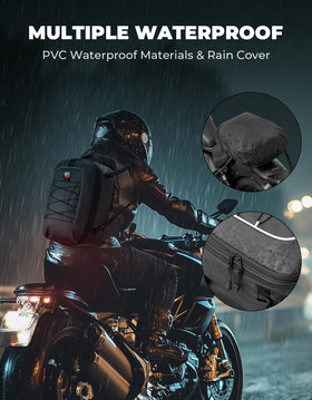 KEMIMOTO mounted on motorcycle rear showing secure straps benefit: stable ride