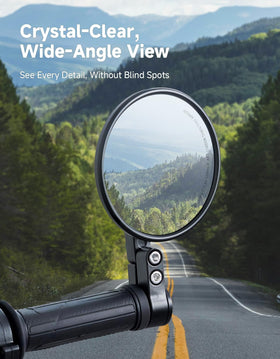 KEMIMOTO mirror mounted on sportbike handlebar showing improved sightlines while riding
