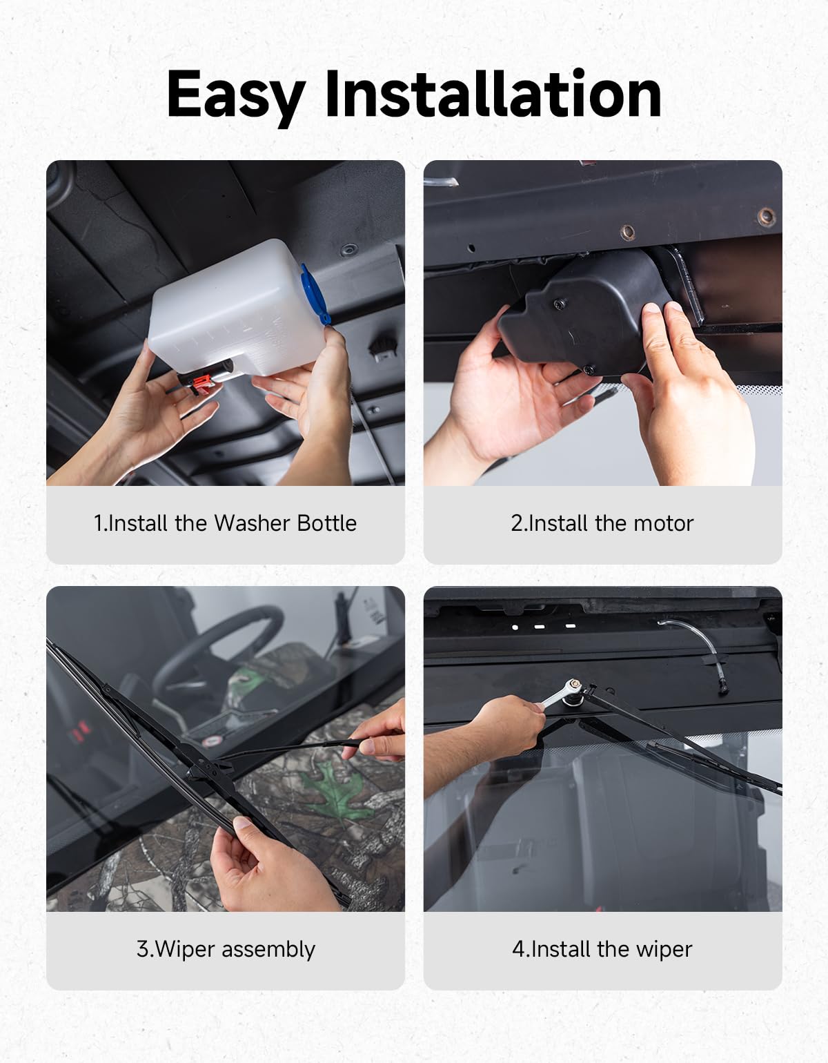 KEMIMOTO kit installed on a UTV windshield showing improved visibility benefit
