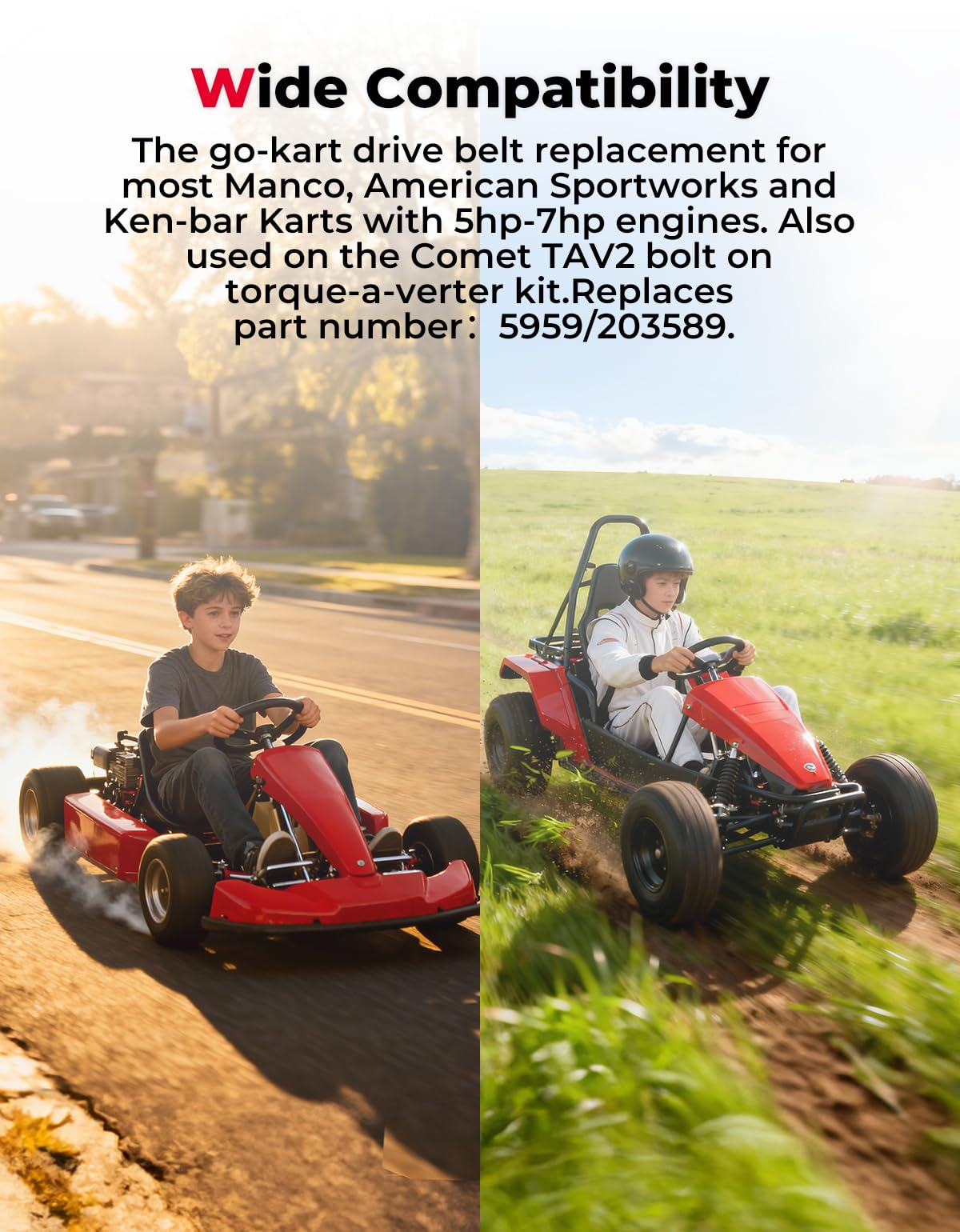 KEMIMOTO on an off-road go-kart showing durable belt performance in terrain