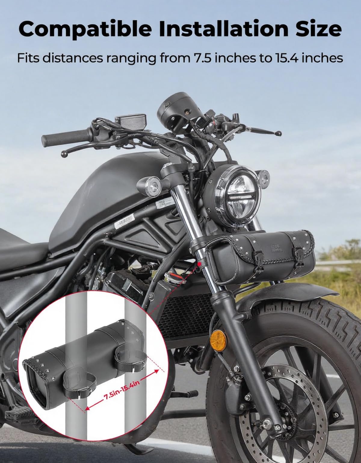 KEMIMOTO mounted on motorcycle handlebars demonstrating unobstructed steering