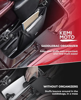KEMIMOTO organizers holding phone wallet gloves showing quick-access benefit