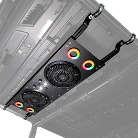 KEMIMOTO overhead dual fan front view showing compact, strong airflow benefit