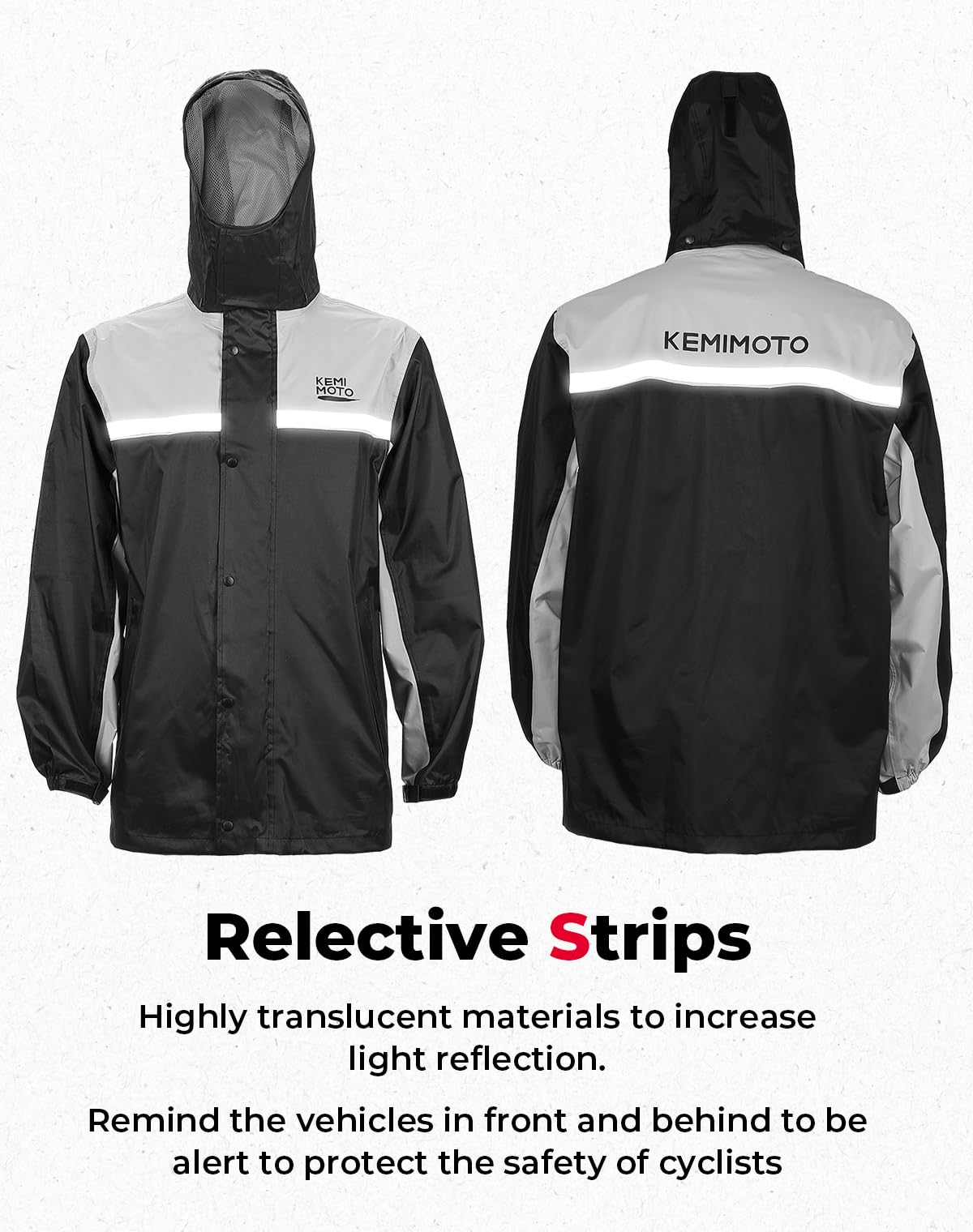 KEMIMOTO pocket and cuff features showing secure closures and water protection