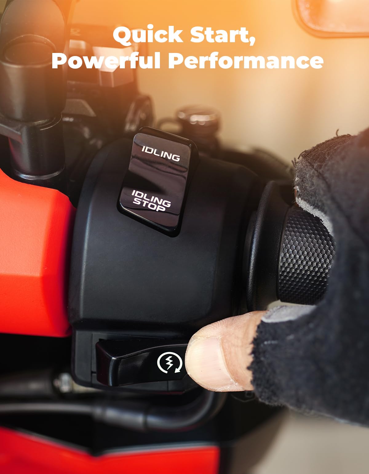 KEMIMOTO power display lit on battery indicating pre-charge and ready-to-start benefit