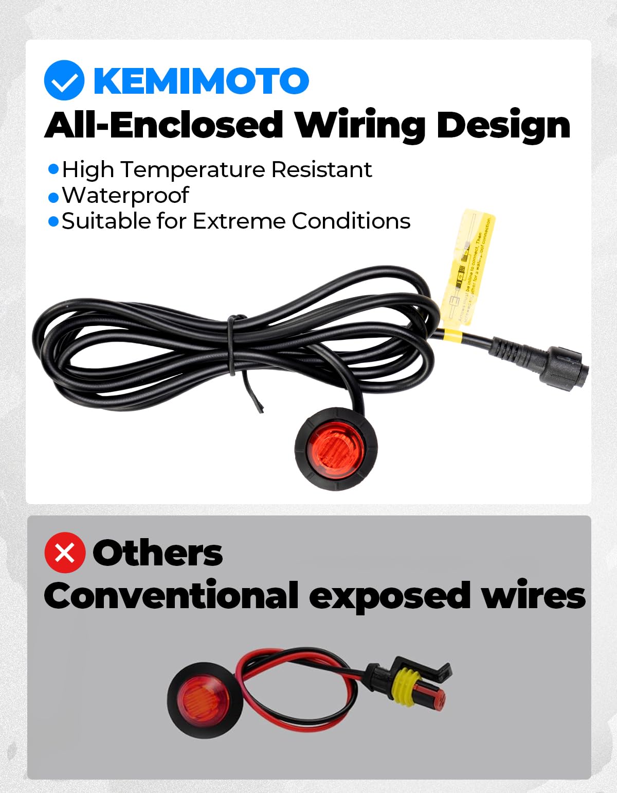 KEMIMOTO pre-wired harness with labeled connectors for faster install