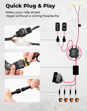 KEMIMOTO pre-wired harness with color labels for fast wiring and reduced installation time benefit